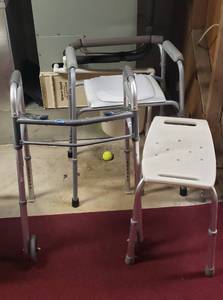 lot 601 image: Folding Walker, Shower Chair, & Commode