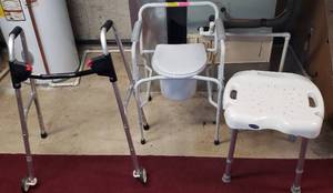 lot 602 image: Folding Walker, Shower Chair, & commode
