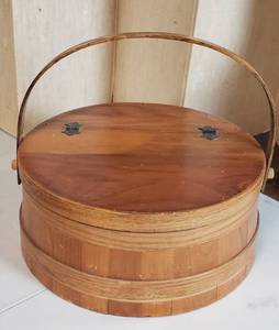 lot 612 image: Vintage Cheese Box - repurposed as a sewing caddy