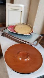 lot 638 image: Vintage Sultan Hotray Food Warming server, wood lazy Susan, serving trays - bring boxes