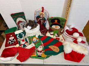 lot 658 image: Holiday Decor - Stockings, Santa Hats