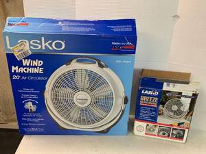 lot 695 image: Lasko Wind Machine 20in Fan & Lasko Breeze Machine Fan
