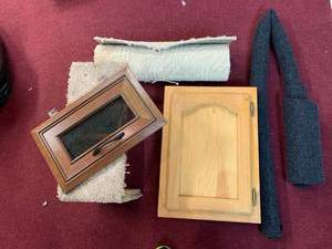 lot 699 image: Wood Medicine Cabinet, cabinet door, carpet, stool