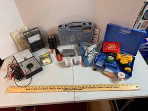 lot 728 image: Cable TV Tool Kit, Diagnostic & Tune-Up Analyzer, Weller Soldering Tool, Hawk EZ Tune Amp meter, accessories