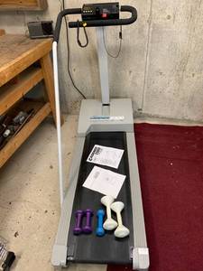 lot 731 image: Cadence 2300 Fitness Trak Treadmill - 5.0 MPH, with hand weights - IN BASEMENT - bring help to moveload