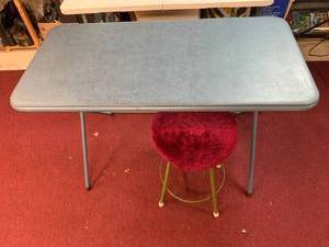 lot 744 image: 2ftWx4ftLx29inH Cosco Folding Table, Stool - 29inH