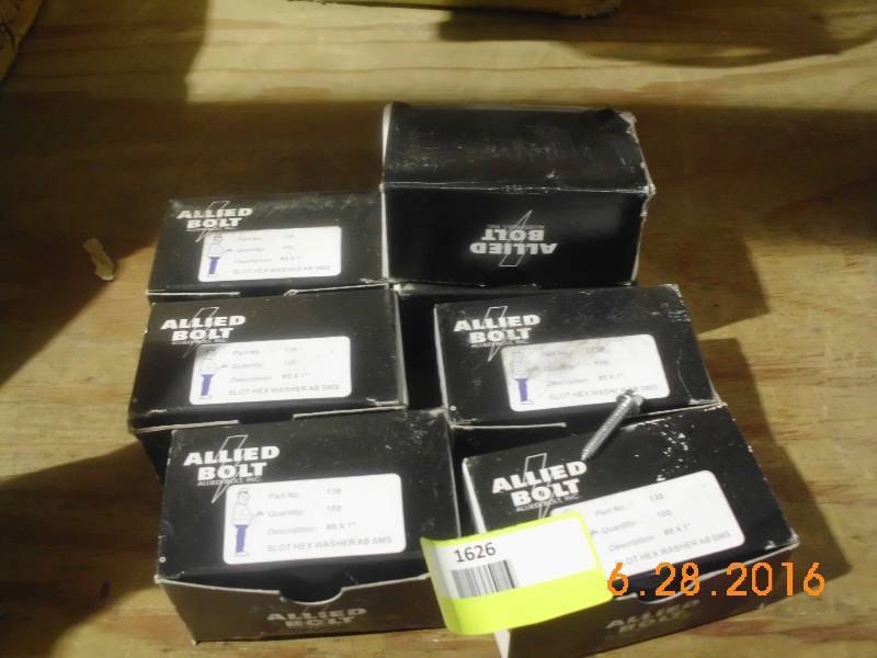 lot 1626 image: 7 Boxes Allied Bolts # 138 100 Per Box # 8 x 1 Slot Hex Washer AB 8MS