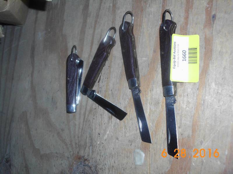 lot 1660 image: 4-Kutmaster Brand USA Made Coping Knives Brown Plastic Handles Stainless Steel Blades