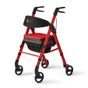 lot 3113 image: Medline - MDS86870R Momentum Rollator Walker with Seat Cushion, Premium Folding Rolling Walker, Preassembled, 6 inch Wheels, Supports up to 250 lbs, Red