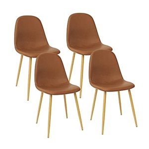 lot 3116 image: CangLong Washable PU Cushion Seat Back, Mid Century Metal Legs for Kitchen Dining Room Side Chair, 4 pcs pack, Brown 4