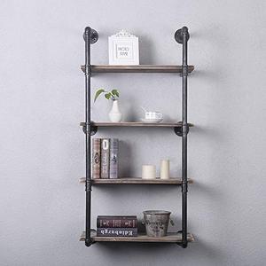 lot 3124 image: Industrial Pipe Shelving Wall Mounted,24in Rustic Metal Floating Shelves,Steampunk Real Wood Book Shelves,Wall Shelf Unit Bookshelf Hanging Wall Shelves,Farmhouse Kitchen Bar Shelving(4 Tier)