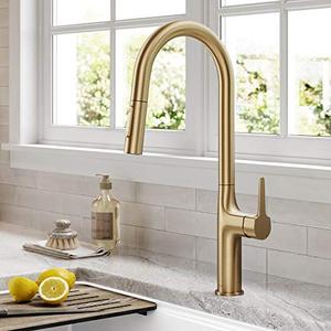 lot 4055 image: Kraus KPF-3101BG Oletto Modern Pull-Down Single Handle Kitchen Faucet, 19.5 inch, Brushed Gold