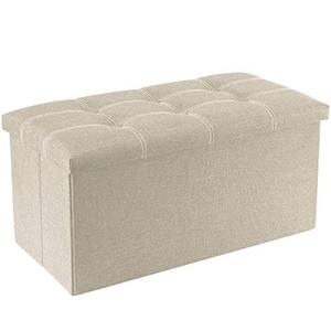 lot 4065 image: YOUDENOVA 30 inches Storage Ottoman Bench, Foldable Footrest Shoe Bench with 80L Storage Space, End of Bed Storage Seat, Support 350lbs, Linen Fabric Beige