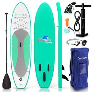 lot 4068 image: SereneLife Inflatable Stand Up Paddle Board (6 Inches Thick) with Premium SUP Accessories & Carry Bag  Wide Stance, Bottom Fin for Paddling, Surf Control, Non-Slip Deck  Youth & Adult Standing Boat