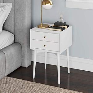 lot 4074 image: Nathan James Harper Mid-Century Side, 2-Drawer Nightstand, Accent or End Table with Storage, Wood, White
