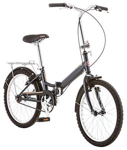 lot 5122 image: Schwinn Hinge Adult Folding Bike, 20-inch Wheels, Single Speed Drivetrain, Rear Carry Rack, Carrying Bag, Grey