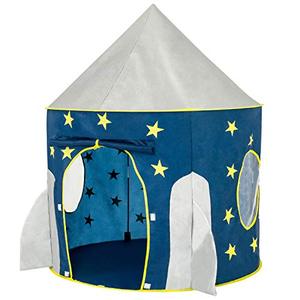 lot 5138 image: FoxPrint Rocket Ship Tent - Space Themed Pretend Play Tent - Space Play House - Spaceship Tent For Kids - Foldable Pop Up Star Play Tent Blue