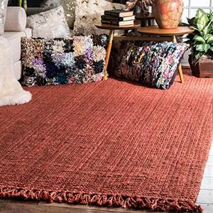 lot 5141 image: nuLOOM Hand Woven Chunky Natural Jute Farmhouse Area Rug, 3 ft x 5 ft, Terra