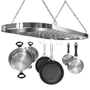 lot 5144 image: Sorbus Pot and Pan Rack for Ceiling with Hooks �� Decorative Oval Mounted Storage Rack �� Multi-Purpose Organizer for Home, Restaurant, Kitchen Cookware, Utensils, Books, Household (Hanging Chrome)