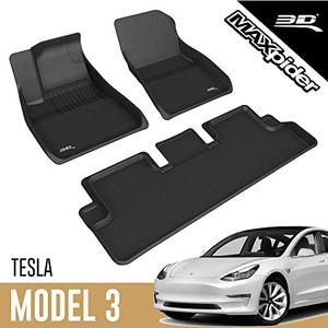 lot 5146 image: 3D MAXpider All-Weather Floor Mats for Tesla Model 3 2020-2021 Custom Fit Car Floor Liners, Kagu Series (1st & 2nd Row, Black)