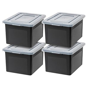 lot 5147 image: IRIS USA Letter & Legal Size Plastic Storage Bin Tote Organizing File Box with Durable and Secure Latching Lid, Stackable and Nestable, 4 Pack, Black