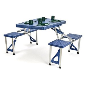 lot 5171 image: Trademark Innovations Portable Folding Picnic Table with 4 Seats, Blue