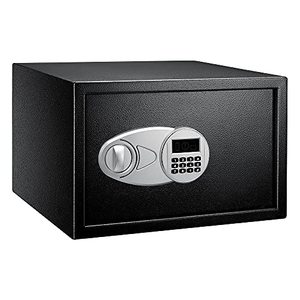 lot 5185 image: Amazon Basics Steel Security Safe with Programmable Electronic Keypad - Secure Cash, Jewelry, ID Documents - Black, 1.2 Cubic Feet, 16.93 x 14.57 x 10.63 Inches