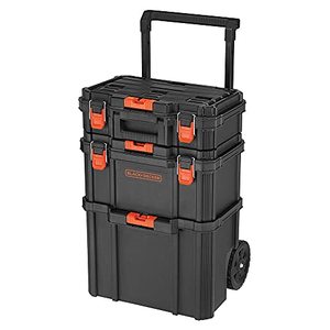 lot 5186 image: beyond by BLACKDECKER BLACKDECKER BDST60500APB Stackable Storage System - 3 Piece Set (Small Toolbox, Deep Toolbox, and Rolling Tote)