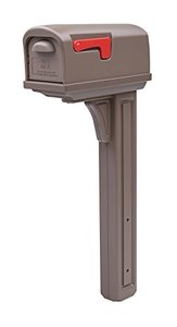 lot 6142 image: Gibraltar Mailboxes Classic Medium Capacity Double-Walled Plastic Mocha, All-In-One Mailbox & Post Combo Kit, GCL10000M,large