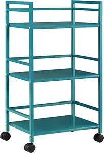 lot 6166 image: Ameriwood Home Marshall 3-Shelf Metal Rolling Utility Cart, Teal