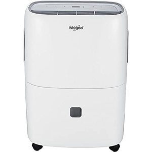 lot 6174 image: Whirlpool 50 Pint Portable Dehumidifier with Built-in Pump, 24-Hour Timer, Auto Shut-Off, Easy-Clean Filter, and Auto-Restart  for Bathrooms, Basements, and Bedrooms  WHAD50PCW