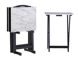 lot 6177 image: Linon Tray Table Set, 15.75D x 18.9W x 26.38H, White