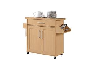 lot 6180 image: Hodedah Kitchen Island with Spice Rack, Towel Rack & Drawer, Beech