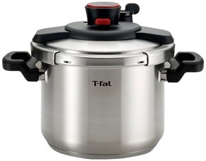lot 6184 image: T-fal P45007 Clipso Stainless Steel Dishwasher Safe PTFE PFOA and Cadmium Free 12-PSI Pressure Cooker Cookware, 6.3-Quart, Silver