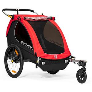 lot 6205 image: Burley Honey Bee, 2 Seat Kids Bike Trailer & Stroller, Red