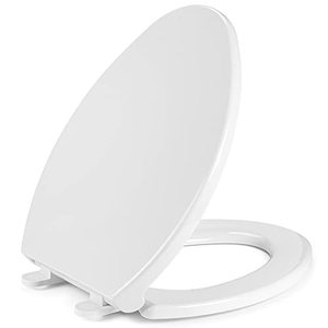 lot 26165 image: Elongated Toilet Seat with Cover Slow Soft Quiet Close Toilet Lid Durable Plastic White Toilet Bowl with Non-Slip Seat Bumpers Seat Easy to Install for Elongated Oval Toilets