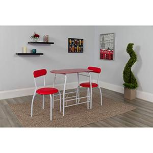 lot 26172 image: Flash Furniture Sutton 3 Piece Space-Saver Bistro Set with Red Glass Top Table and Red Vinyl Padded Chairs