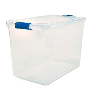 lot 26185 image: Homz Plastic Storage, Modular Stackable Storage Bins with Blue Latching Handles,112 Quart, Clear, Stackable, 2-Pack