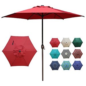 lot 36352 image: Abba Patio 9ft Patio Umbrella Outdoor Umbrella Patio Market Table Umbrella with Push Button Tilt and Crank for Garden, Lawn, Deck, Backyard & Pool, Dark Red