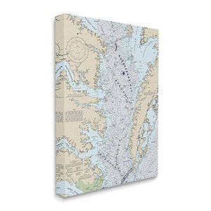 lot 36356 image: Stupell Industries Chesapeake Bay Water Flow Map Coastal Cartography, Designed by Daphne Polselli Canvas Wall Art, 30 x 40, Tan