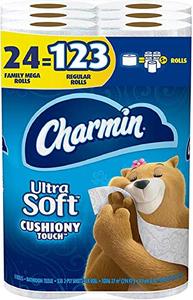 lot 36357 image: Charmin Ultra Soft Cushiony Touch Toilet Paper, 24 Family Mega Rolls  123 Regular Rolls