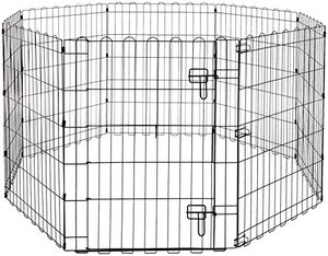 lot 36362 image: Amazon Basics Foldable Metal Pet Dog Exercise Fence Pen With Door Gate - 60 x 60 x 30 Inches, Black