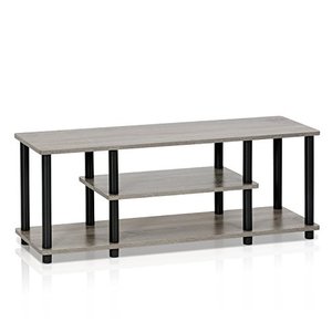 lot 36367 image: FURINNO Turn-N-Tube 3-Tier Entertainment TV Stands, French Oak GreyBlack,12250GYWBK