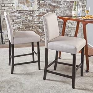 lot 36378 image: Christopher Knight Home Darren Fabric Counter Stools, 2-Pcs Set, Wheat  Walnut