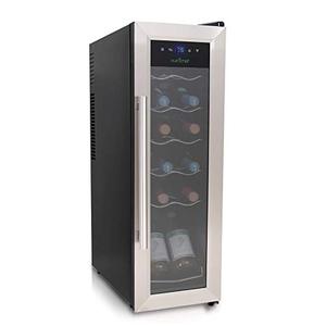 lot 36382 image: 12 Bottle Wine Cooler Refrigerator - White Red Wine Fridge Chiller Countertop Wine Cooler - Freestanding Compact Mini Wine Fridge 12 Bottle wDigital Control, Stainless Steel Door - NutriChef PKCWC12