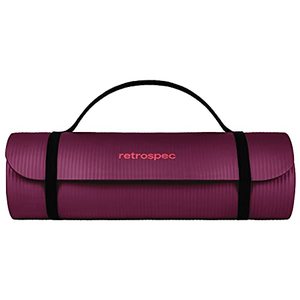 lot 36391 image: Retrospec Solana Yoga Mat 1 Thick wNylon Strap for Men & Women - Non Slip Exercise Mat for Home Yoga, Pilates, Stretching, Floor & Fitness Workouts - Boysenberry