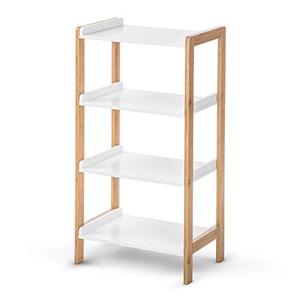 lot 36404 image: House of Living Art Bookcase with 4-Tiers of Storage, White and Bamboo