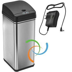 lot 36428 image: iTouchless 13 Gallon Sensor Trash Can Battery-Free Automatic Bin with Odor Filter, for Kitchen and Office, Black and Stainless Steel, Ac Adapter