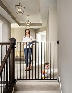 lot 36452 image: Regalo 2-in-1 Extra Tall Easy Swing Stairway and Hallway Walk Through Baby Gate, Black