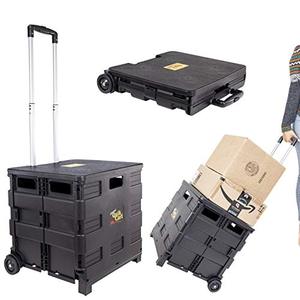 lot 36455 image: dbest products Quik Cart Collapsible Rolling Crate on Wheels for Teachers Tote Basket 80 lbs Capacity, Made from Heavy Duty Plastic Used as a Seat, Black